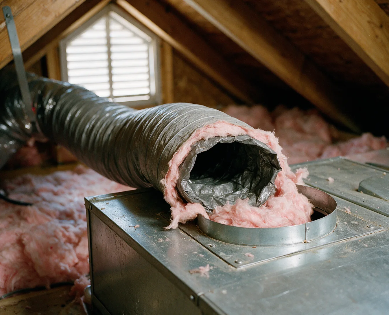 A disconnected duct in an attic