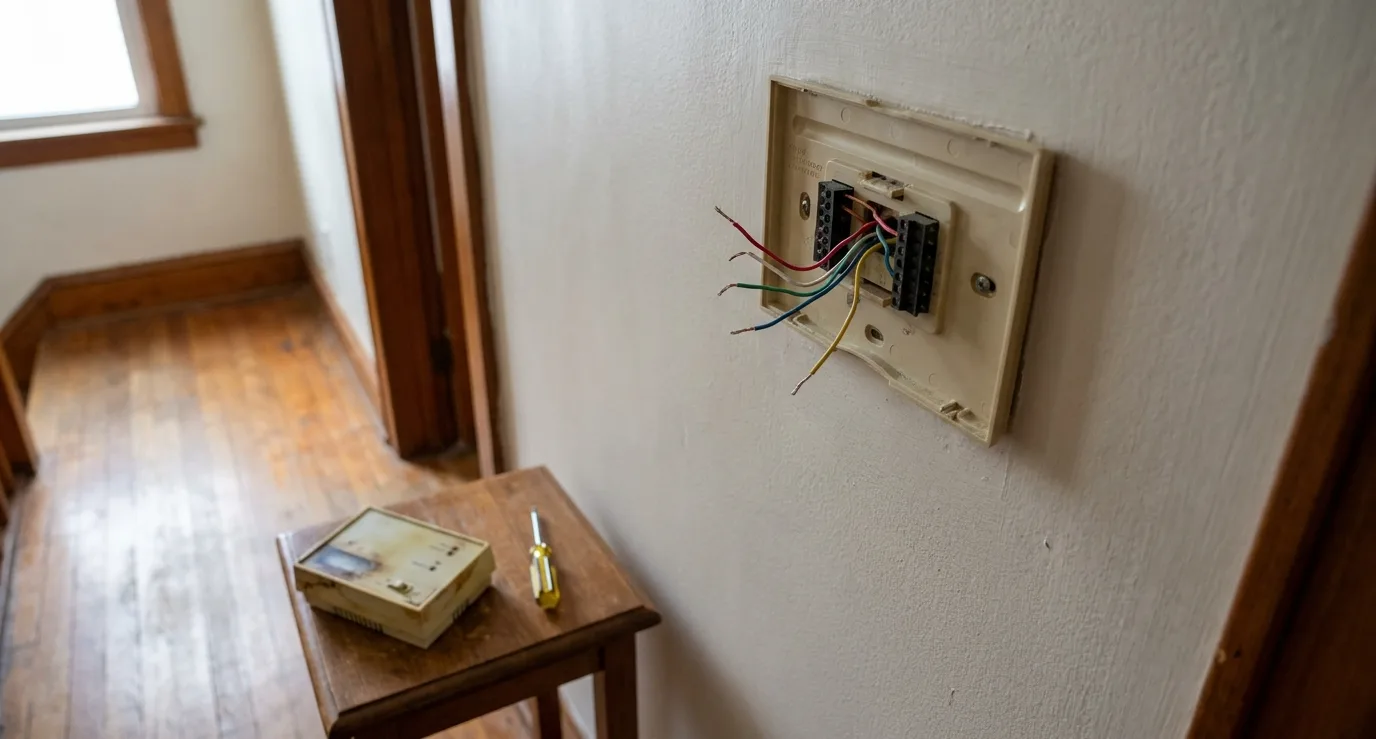 A thermostat base plate with wires